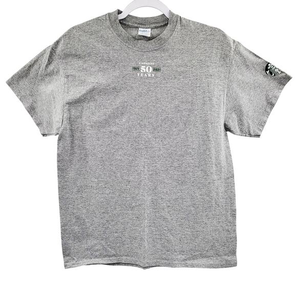 Starbucks 50 Year Anniversary 1971 - 2021 Gray Crewneck Graphic T-Shirt Size L - Picture 1 of 8